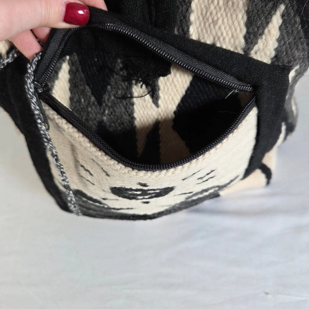 Vintage Southwestern Woven‎ Wool Backpack Cream Black Geometric Sun Folk Art Bag